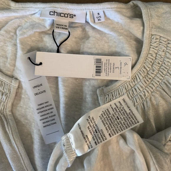 Chico's Linen Span Metallic Foil knit blouse top in Alabaster NWT Sz-3 (XL)  L17 - Picture 10 of 12